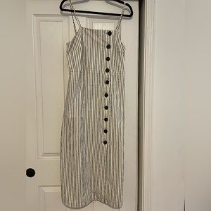 Asymmetrical Button Midi Stripe Dress